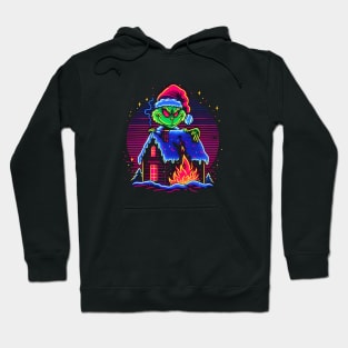 GRINCH CHRISTMAS HOUSE ON FIRE RETRO 80'S VIBE Hoodie